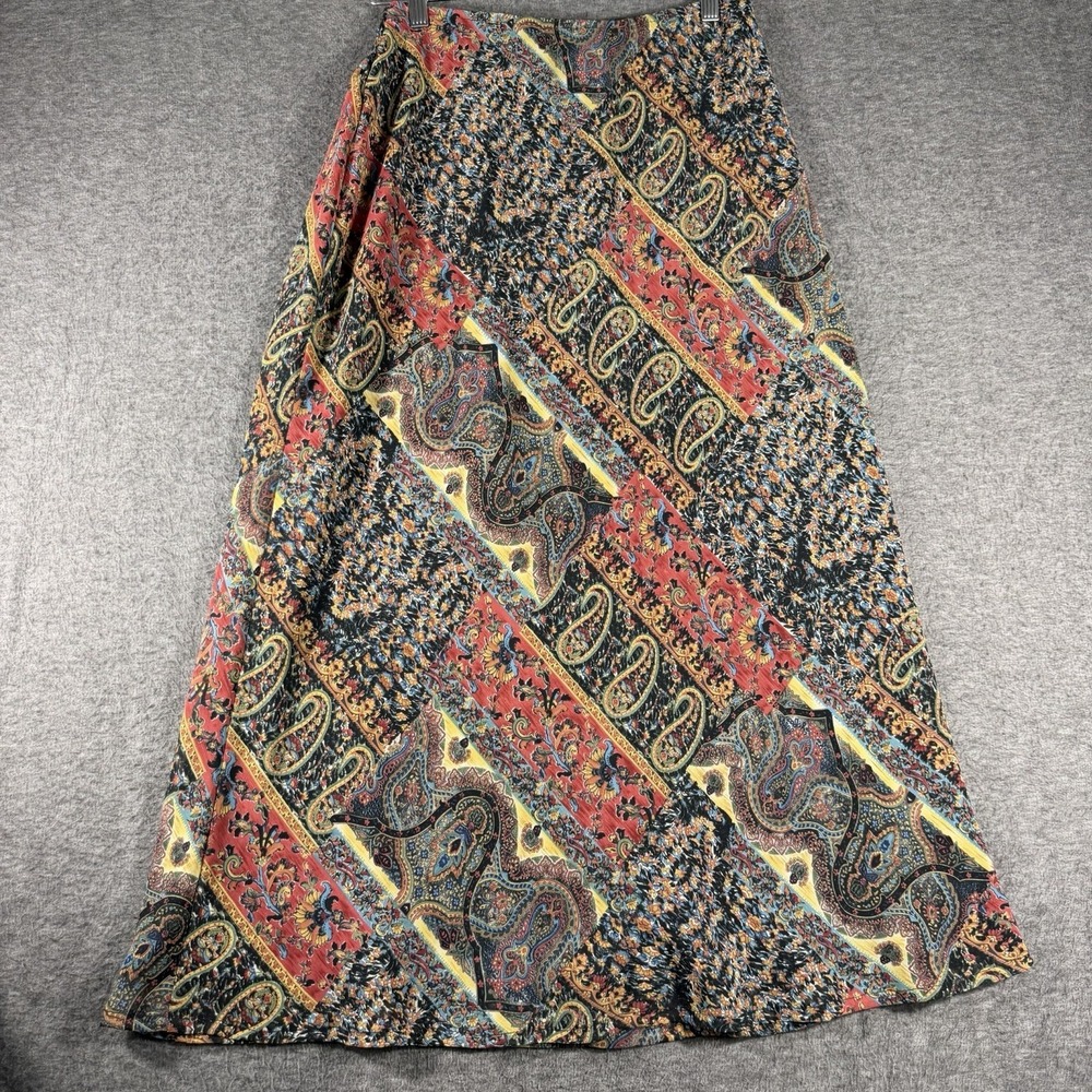 Vintage Central Falls Pull On Paisley Maxi Skirt Lined Size L Peasant